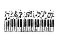 Hand Drawn Piano Keyboard with Floating Music Notes Royalty Free Stock Photo