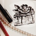 Illustration of a piece of cake drawn with a pencil