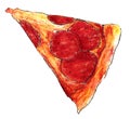 illustration of a piece of pizza drawn with pencils. pepperoni