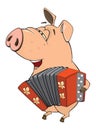 Illustration of a pig-musician cartoon