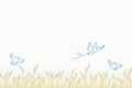 Illustration of pigeons hovering over wheat field on white background