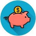 Piggy bank circle blue icon
