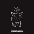 Illustration of when pigs fly idiom Royalty Free Stock Photo
