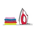 Illustration of pile of colorful clothes and red electric iron on white background Royalty Free Stock Photo