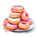 Illustration of a pile of colorful donuts on a plate. Royalty Free Stock Photo