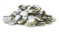 Pile of 1 Euro coins, shiny, metallic, 3d rendering Royalty Free Stock Photo