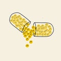 Illustration of a pill from which positive