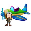Pilot and jet plane on white background Royalty Free Stock Photo