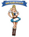 Illustration of pin up Waitress with traditional Bavarian dress