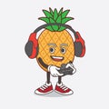 Pineapple Fruit cartoon mascot character play a game with headphone and controller