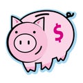 Illustration of pink baby piggy bank with dollar sign symbol Royalty Free Stock Photo