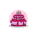 Illustration of a pink birthday cake with melted jam