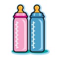 Illustration of pink and blue baby bottles Royalty Free Stock Photo