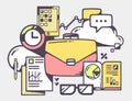 illustration of pink business case with office documents