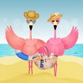 Pink flamingos on the beach Royalty Free Stock Photo