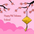 Illustration pink lantern of happy mid autumn festival