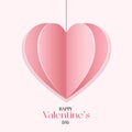 Illustration with a pink paper heart for Valentine\'s day design