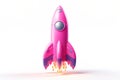 Illustration of a pink retro futuristic rocket taking off in cartoon style isolated on a white background Royalty Free Stock Photo