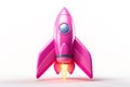 Illustration of a pink retro futuristic rocket with big wings taking off in cartoon style isolated on a white background Royalty Free Stock Photo