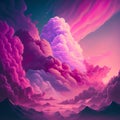 Illustration of a Pink Sky with Dreamy Pink Clouds, Generative Ai