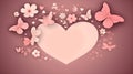 Illustration of pink template copy space heart or love shape and flower, and butterfly ornament design element background.