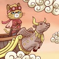 Sky pirate cat sailing on flying ship