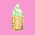 Illustration. The pistachio ice cream in a waffle cup. Royalty Free Stock Photo