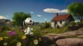 Illustration Pixar of a Dog exploring.