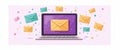 Illustration of Pixelz0 conversion optimization emails featu a laptop screen displaying a large yellow email with Royalty Free Stock Photo
