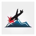 Illustration of a plane crashing in the mountains.