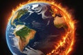 Illustration of the planet Earth burning in flames, surrounded by fire. Global warming, climate change, Earth is getting hot. War Royalty Free Stock Photo