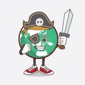 Planet Earth cartoon mascot character in pirate style and wearing hat