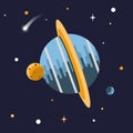 Illustration of a planet and moons in space with shining stars Royalty Free Stock Photo