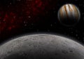 Illustration of a planet in outer space with jupiter Royalty Free Stock Photo