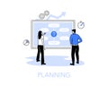 Illustration of a planning with two people standing by the white board with a process flow diagram Royalty Free Stock Photo