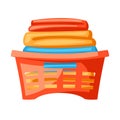 Illustration of plastic basket with clothes.