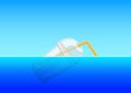 Illustration plastic cup and straws float on the surface ocean sea or river concept environment pollution, trash garbage waste Royalty Free Stock Photo