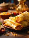 Illustration of a plate of tamales, prepared in the typical style of Mexican cuisine. Illustration made with AI Royalty Free Stock Photo