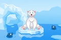 Illustration of a polar bear on an arctic vector background with ice floes, icebergs