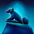 Illustration of a polar bear sitting on a rock in the moonlight AI Generated Royalty Free Stock Photo