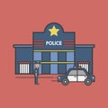 Illustration set of police isolated on red