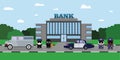 Illustration of a Policeman Chasing a Thief with Stolen Bag. Bank Security Finance Service. Sheriff s car and Cartoon 2d