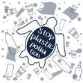 `STOP PLASTIC POLLUTION` - lettering on the turtle surroun Royalty Free Stock Photo