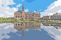 Peace Palace mirror and illustration Royalty Free Stock Photo