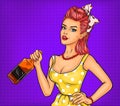 illustration pop art girl with a bottle in hand Royalty Free Stock Photo