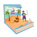 Illustration of a Pop Up Book about Pirate composition with island landscape human character with treasure chest Royalty Free Stock Photo