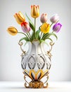 An Illustration of porcelain textured colorful tulip flower vase, AI-generated image