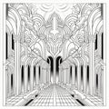 Symmetrical Architectural Design Coloring Page With Bold Shadows