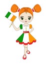 Illustration with a beautiful girl and a flag of the country of ireland