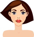 vector Illustration portrait, brunette girl full face, cute, avatar plump lips, haircut kara, gray eyes